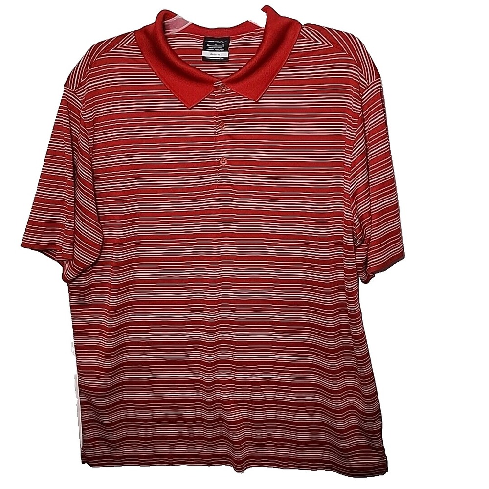 Nike‎ Dri-Fit Golf Short Sleeve Polo Shirt Red Stripe Polyester Men's XL